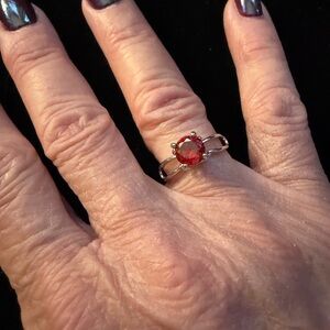 Elegant Red Gemstone Silver Ring